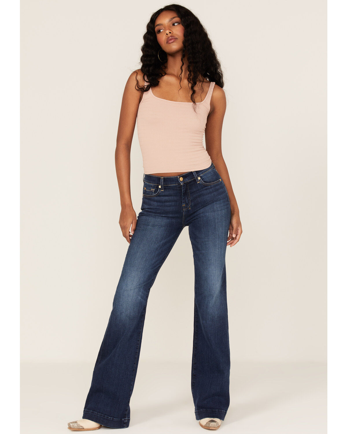 Image #3 - 7 For All Mankind Women's Dark Wash Mid Rise Dojo Trouser Flare Jeans, Blue, hi-res