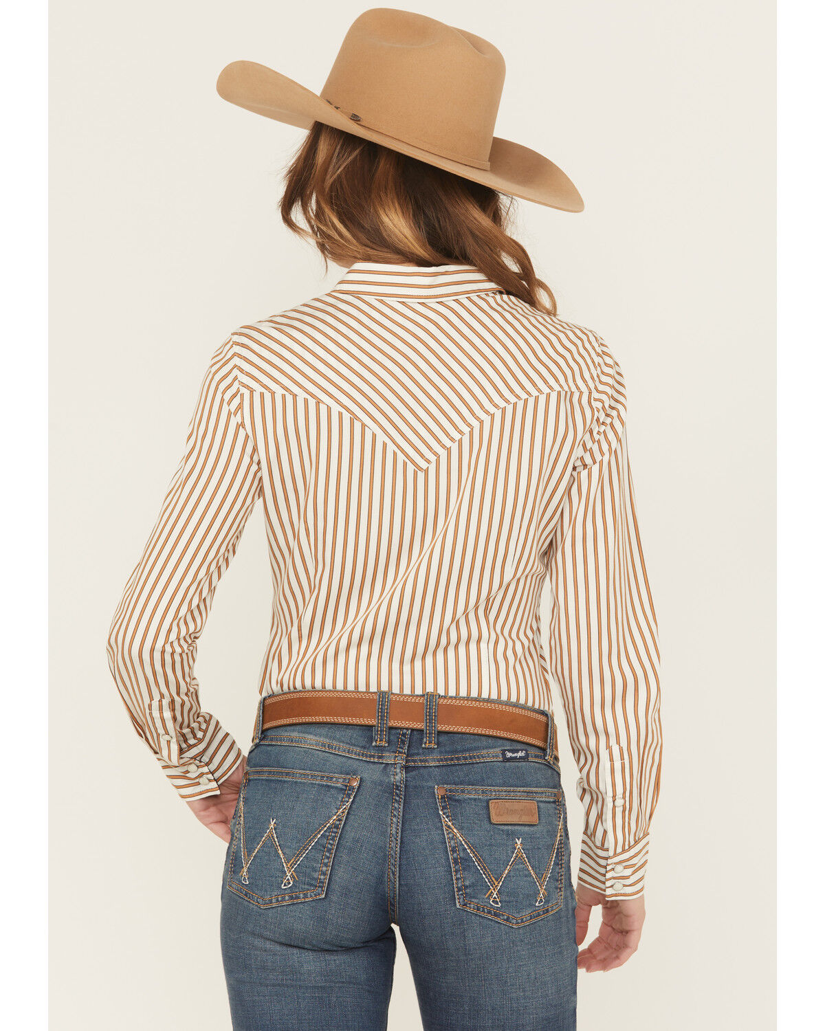 Image #4 - Wrangler Retro Women's Vertical Striped Long Sleeve Snap Western Shirt, Brown, hi-res