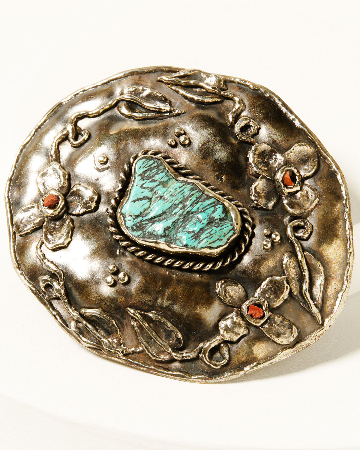 Image #1 - Paige Wallace Women's Turquoise Stone Flower Belt Buckle, Silver, hi-res