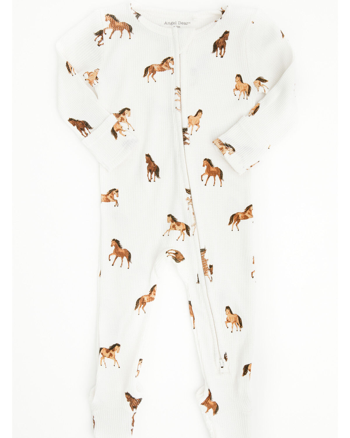 Angel Dear Infant Boys' Mini Horse Print Long Sleeve Snap Footie Onesie, White, hi-res