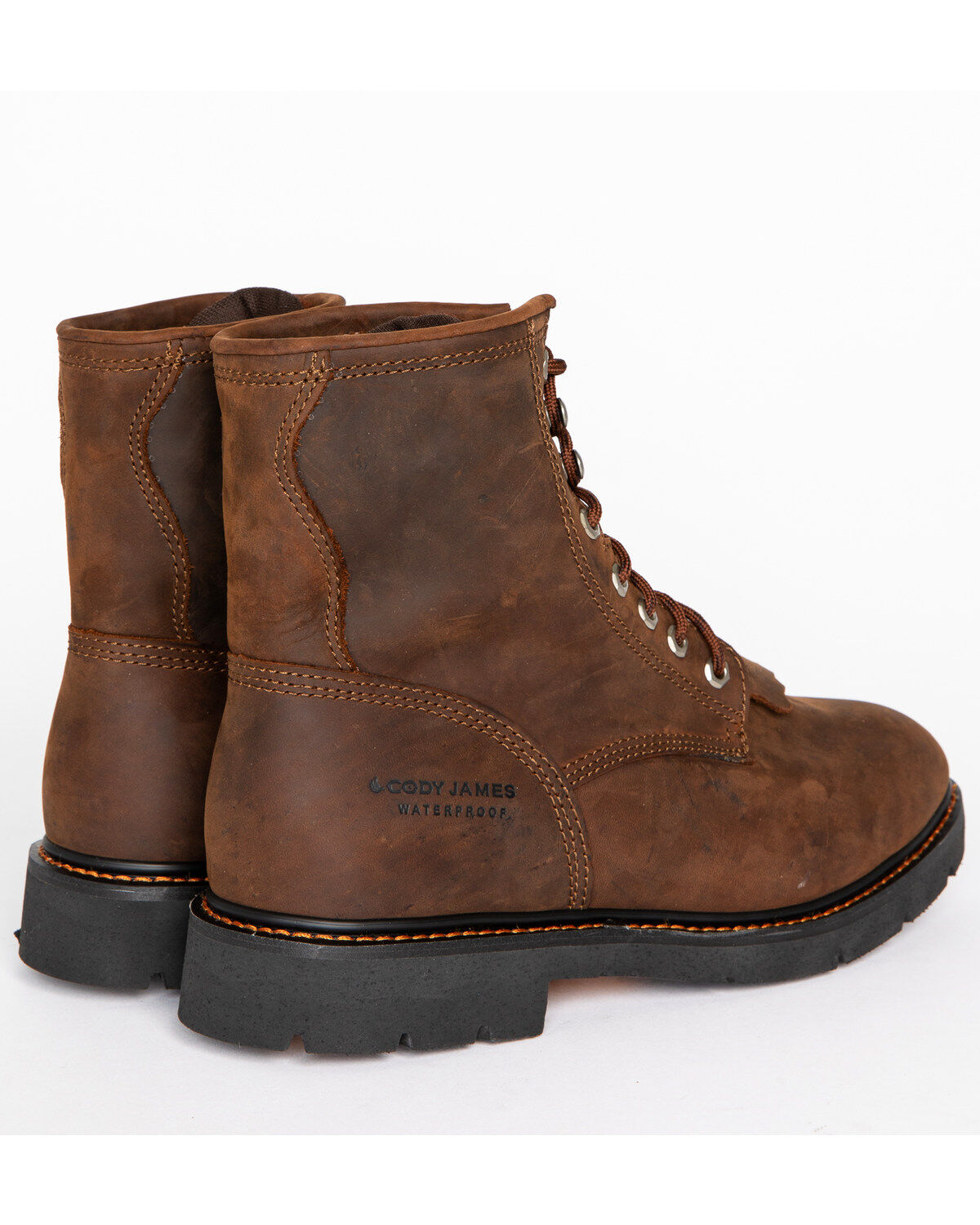 Image #7 - Cody James Men's 8" Mustang Waterproof Lace-Up Kiltie Work Boots - Soft Toe, Brown, hi-res