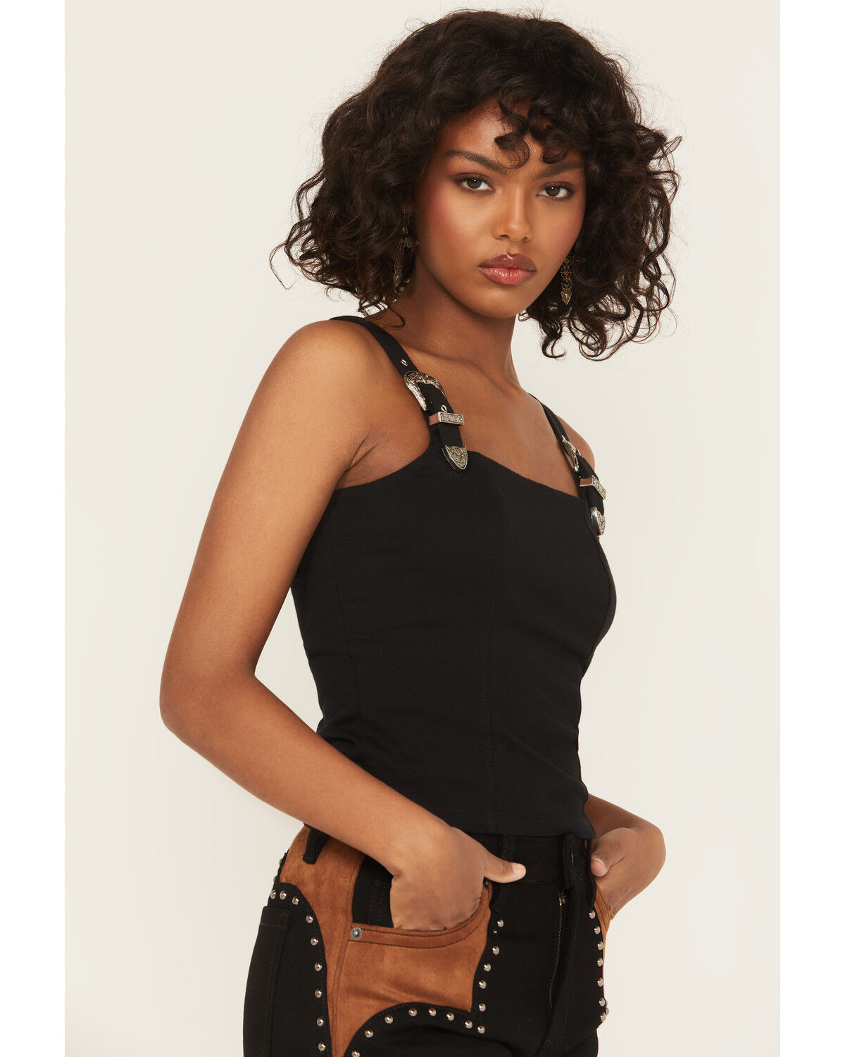Image #2 - Rock & Roll Denim Women's Buckle Tank Top, Black, hi-res