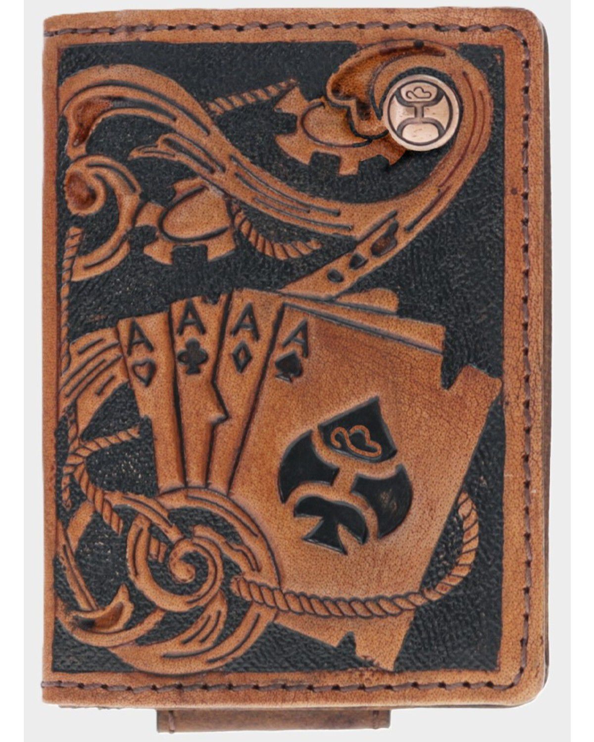 Image #1 - Hooey Men's Gambler Playing Card Embossed Bifold Money Clip, Brown, hi-res