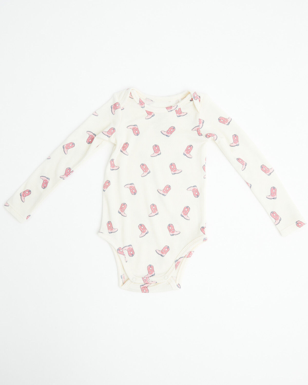 Image #1 - Angel Dear Infant Girls' Cowgirl Boot Long Sleeve Snap Onesie, Ivory, hi-res