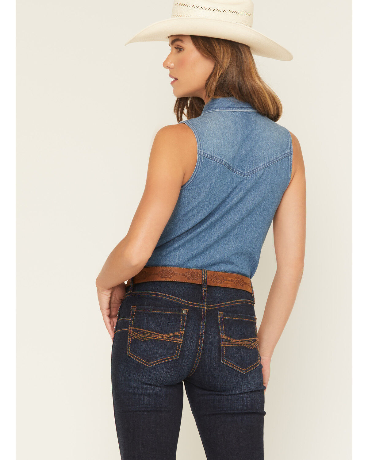 Image #4 - Shyanne Women's Medium Wash Sleeveless Button-Down Denim Shirt, Indigo, hi-res