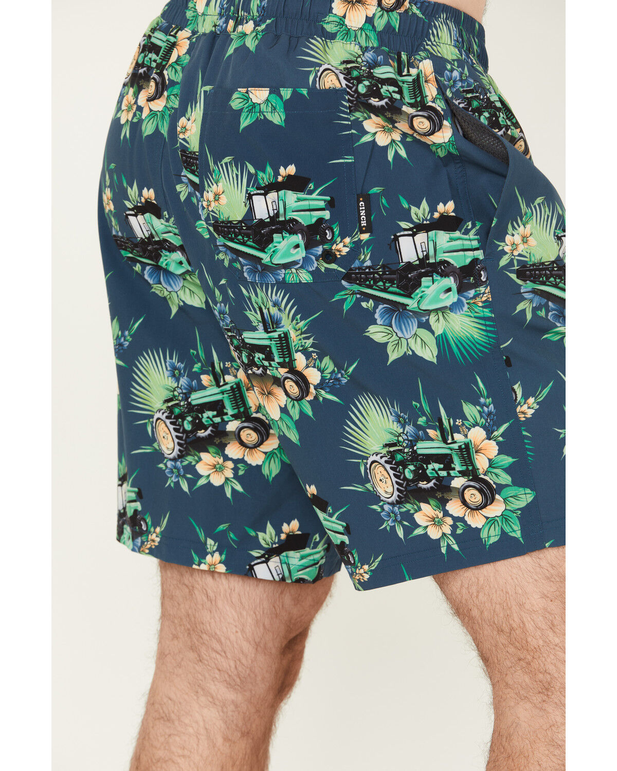 Image #4 - Cinch Men's Tractor Floral Print Stretch Board Shorts, Teal, hi-res