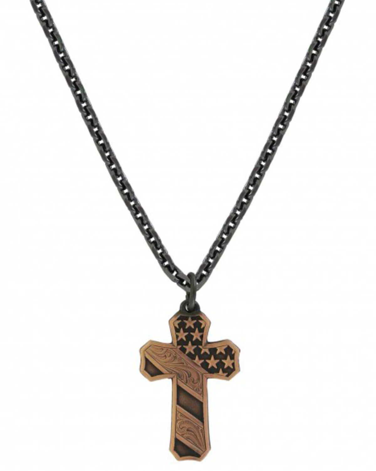Image #1 - Montana Silversmiths Men's Nickel Faded Glory Cross Necklace, Silver, hi-res