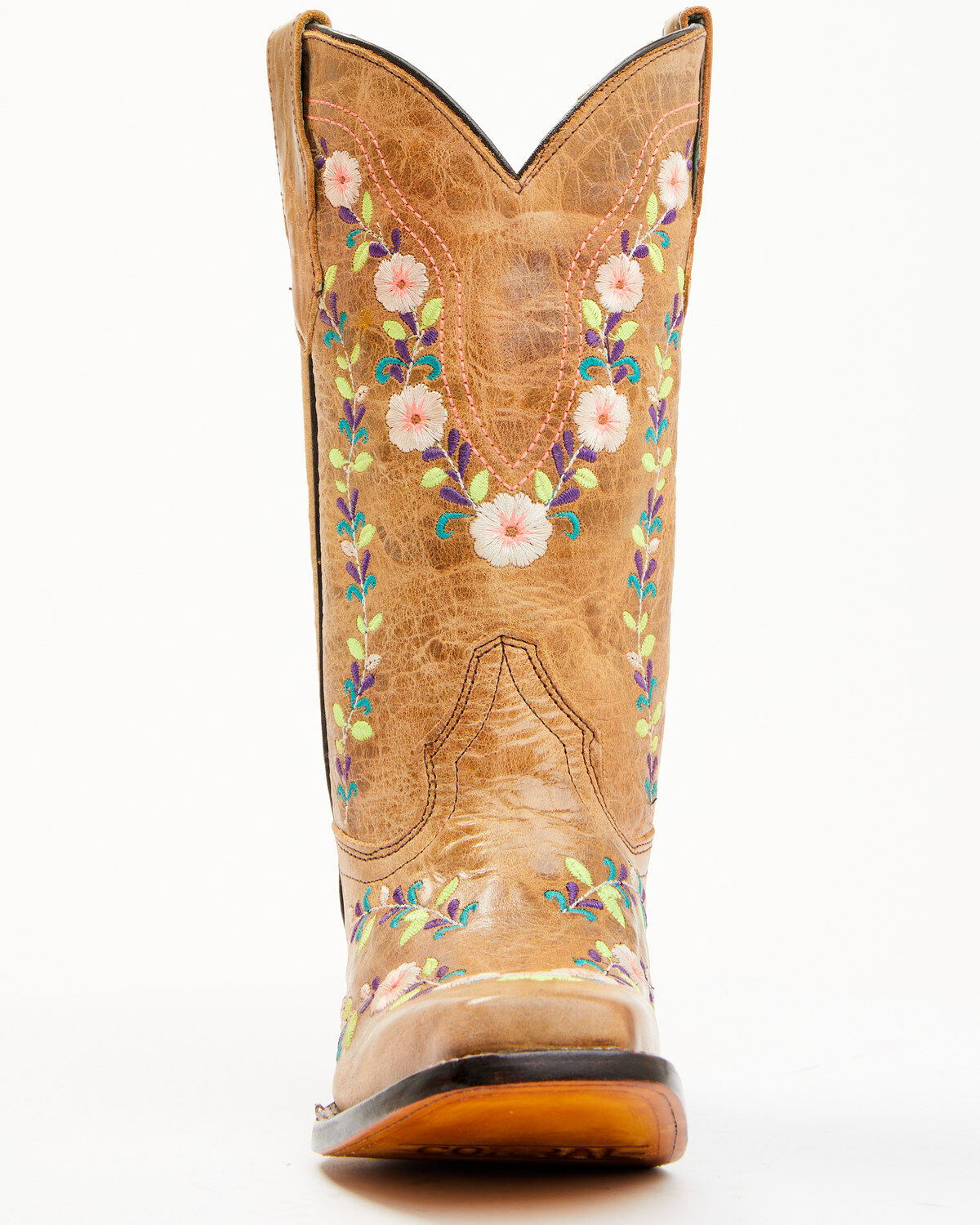 Image #5 - Corral Girls' Floral Embroidered Blacklight Western Boots - Square Toe, Honey, hi-res