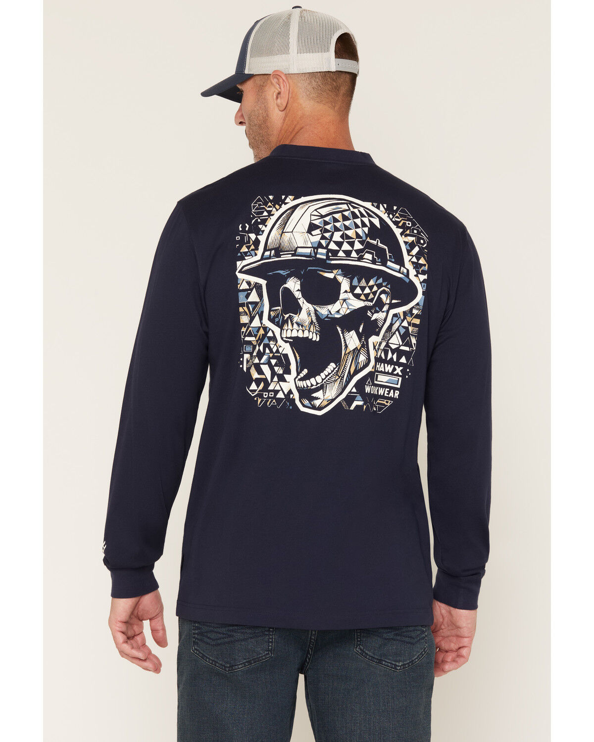 Image #1 - Hawx Men's Scream Long Sleeve Graphic Work T-Shirt, Navy, hi-res