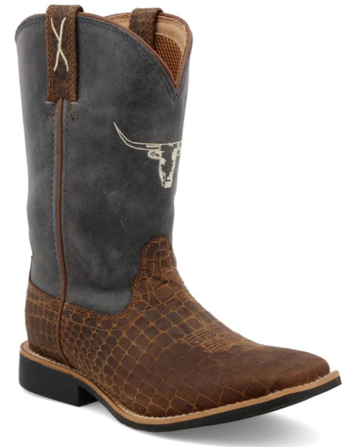 Image #1 - Twisted X Kid's Top Hand Western Boots - Broad Square Toe, Brown/blue, hi-res