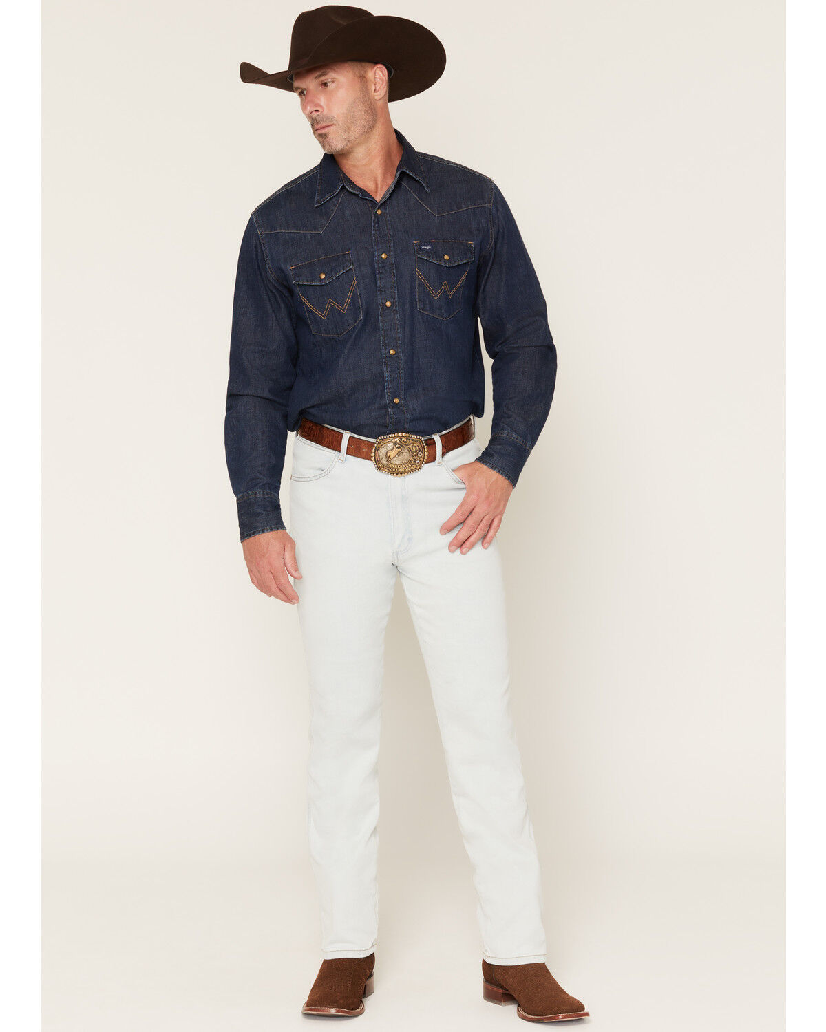 Image #1 - Wrangler Men's 936 Toughlite Light Wash Cowboy Cut Slim Straight Stretch Denim Jeans, Light Wash, hi-res