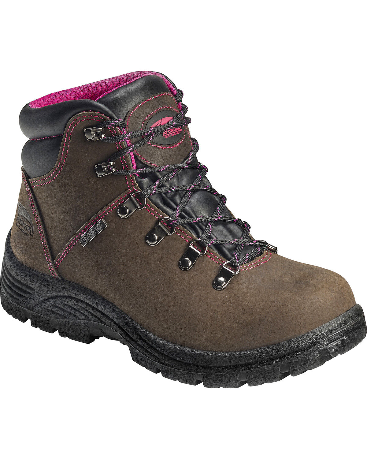 Avenger Women's Waterproof Steel Safety Toe Hiking Boots, Brown, hi-res