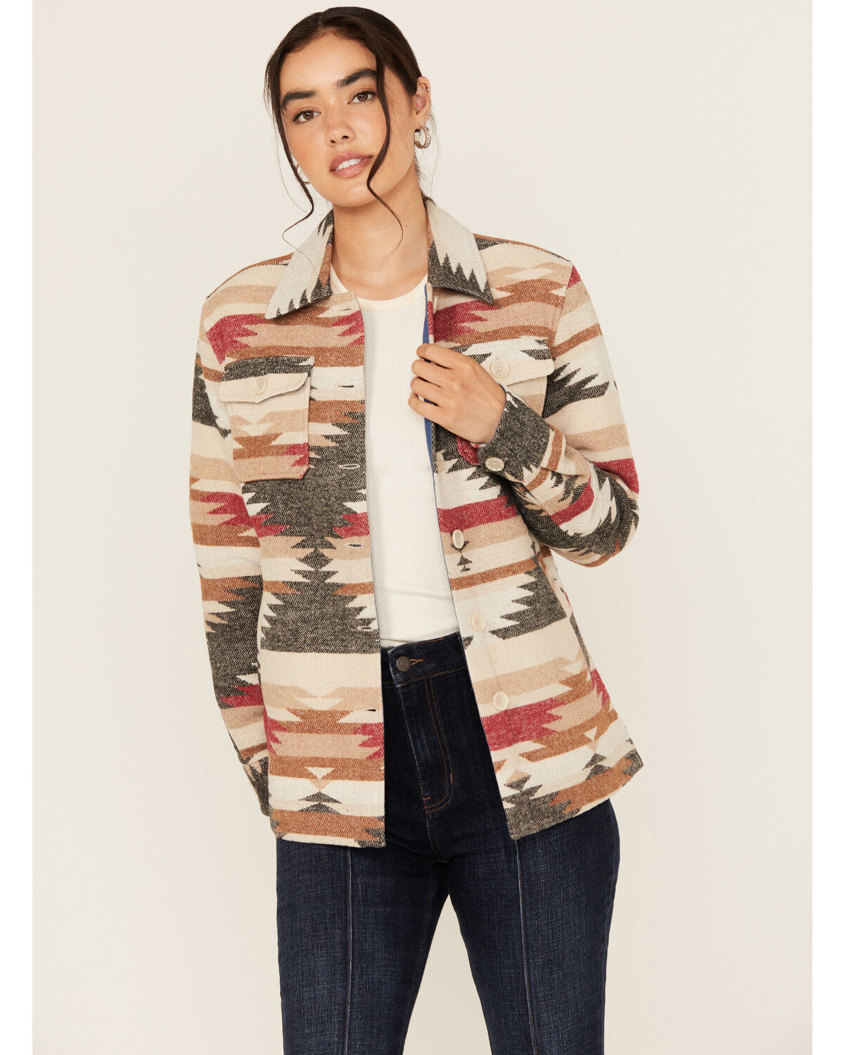 Idyllwind Women's Roadhouse Southwestern Print Button-Down Shacket, Ivory, hi-res