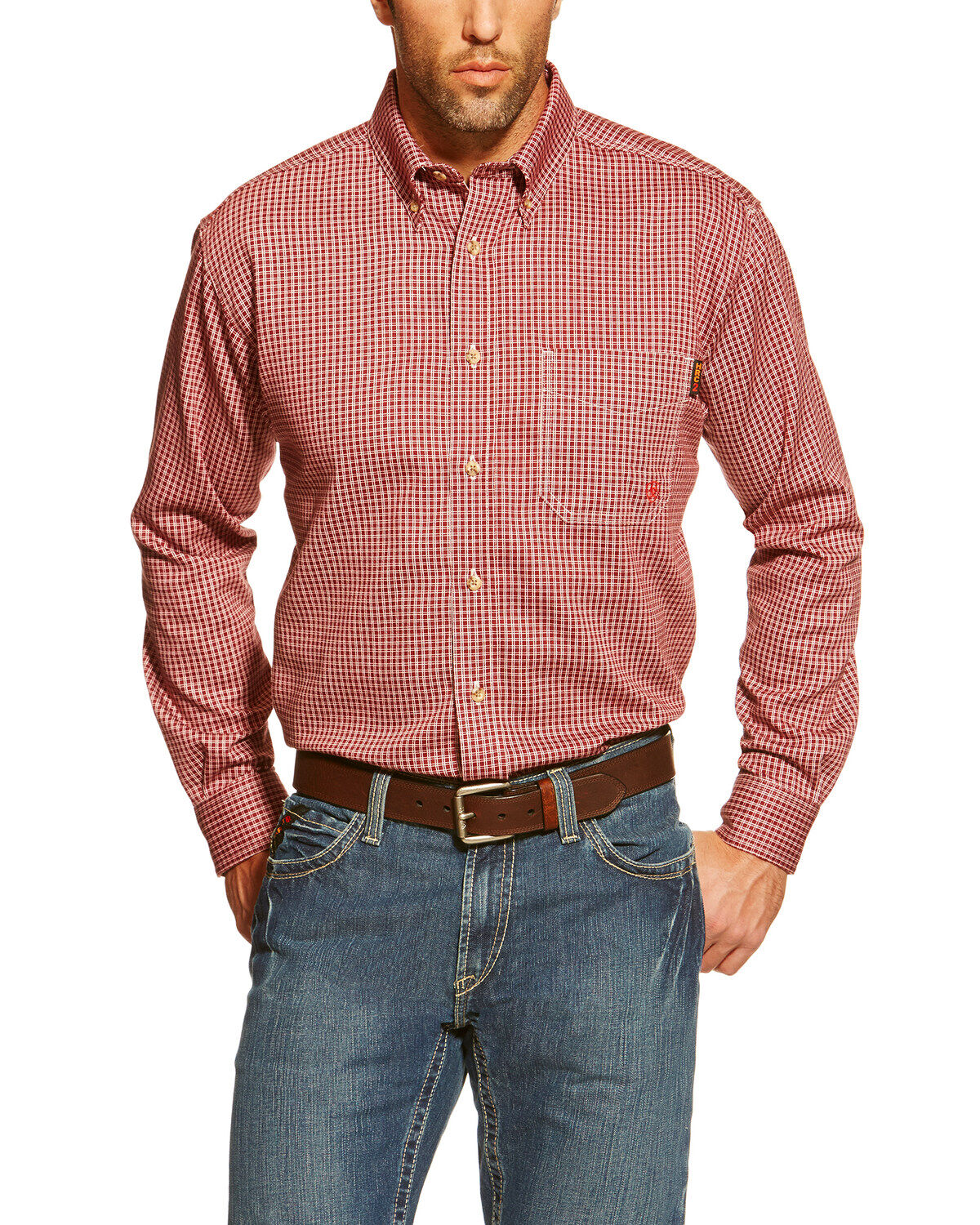 Image #1 - Ariat Men's FR Bell Long Sleeve Button Down Work Shirt- Big and Tall, Wine, hi-res