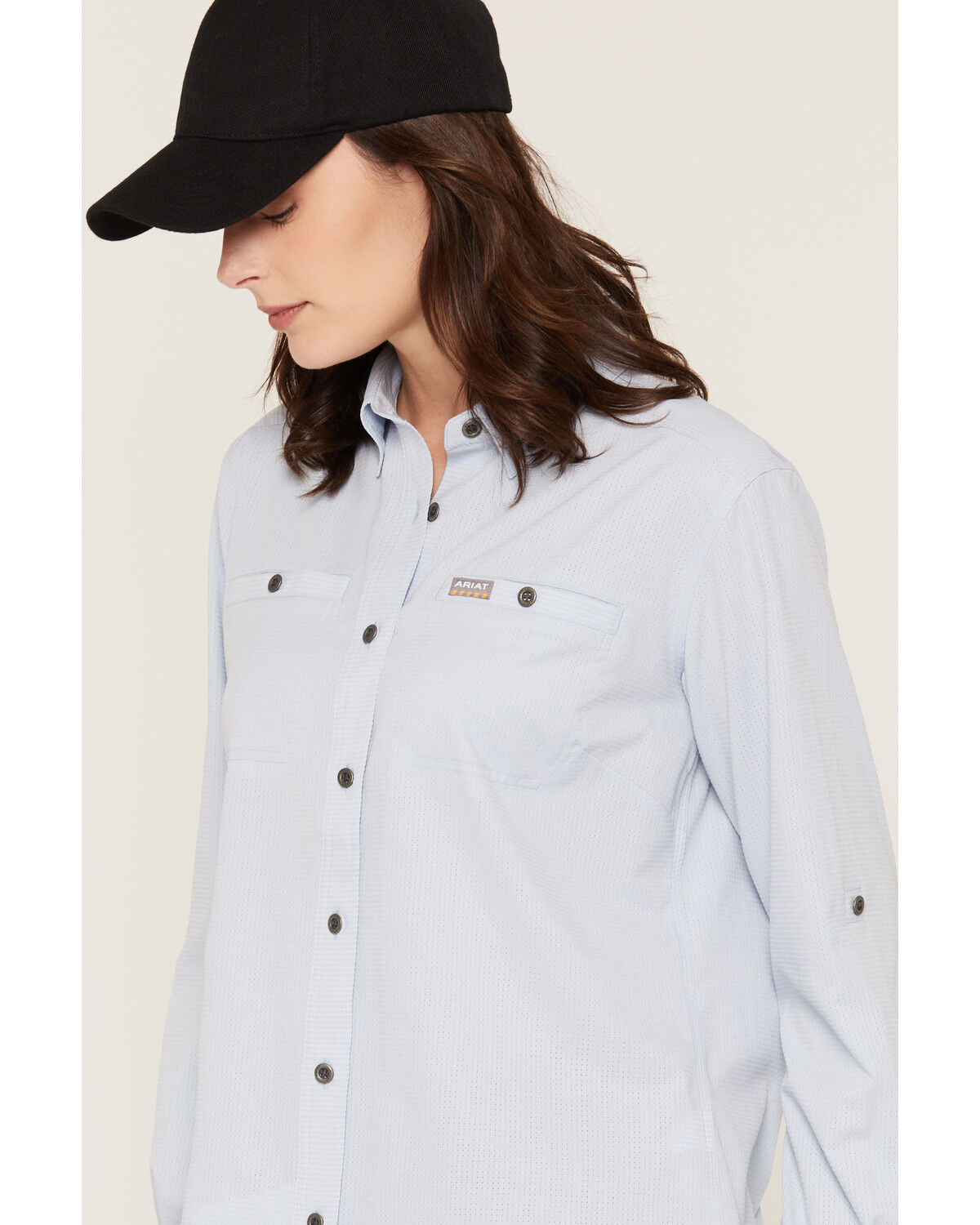 Image #2 - Ariat Women's Rebar Made Tough 360 Airflow DuraStretch Long Sleeve Button-Down Work Shirt, Light Blue, hi-res