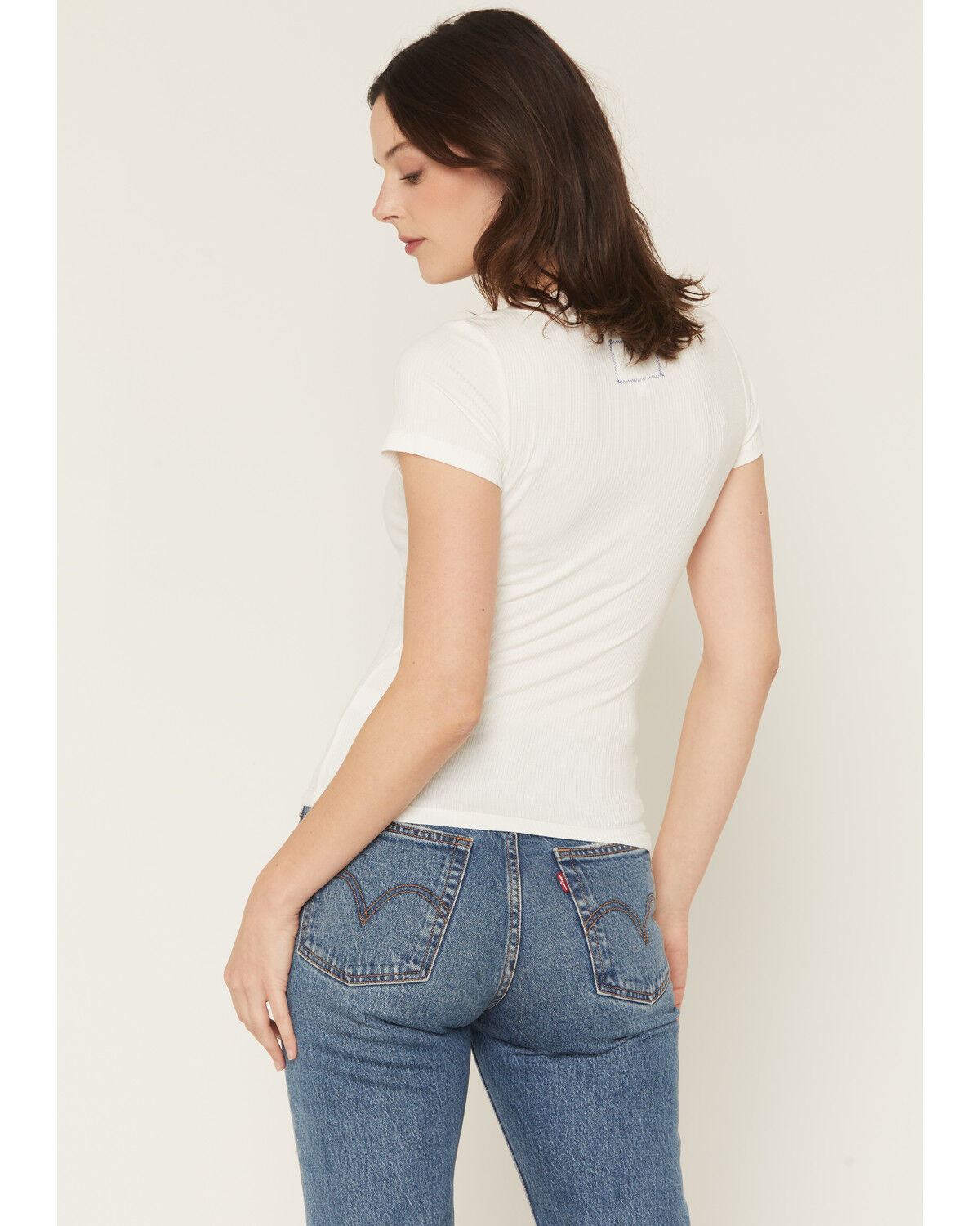 Image #4 - Blue Life Women's Lana Basic Lace V Neck Shirt, White, hi-res