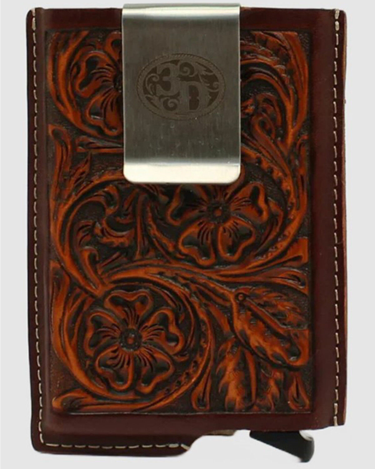 Image #1 - 3D Men's Tooled Leather Wallet, Brown, hi-res
