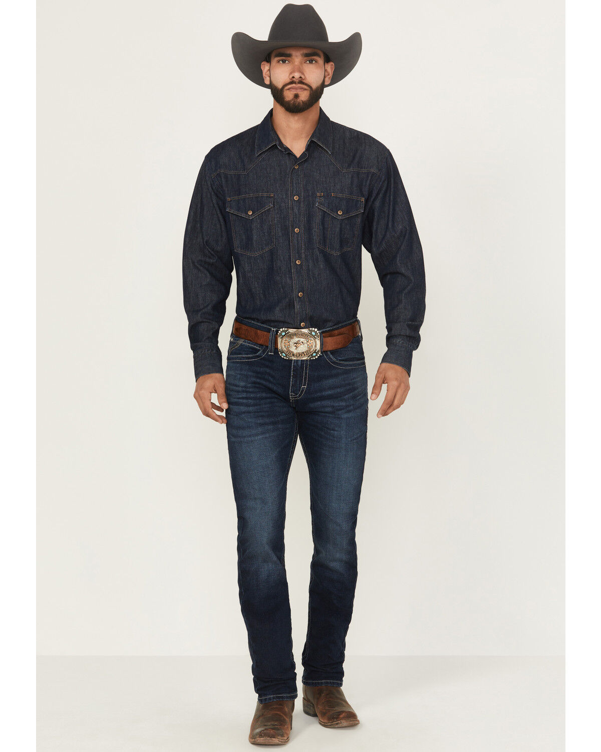 Image #1 - Ariat Men's M8 Dark Wash Modern Slim Straight Stretch Denim Jeans, Dark Wash, hi-res