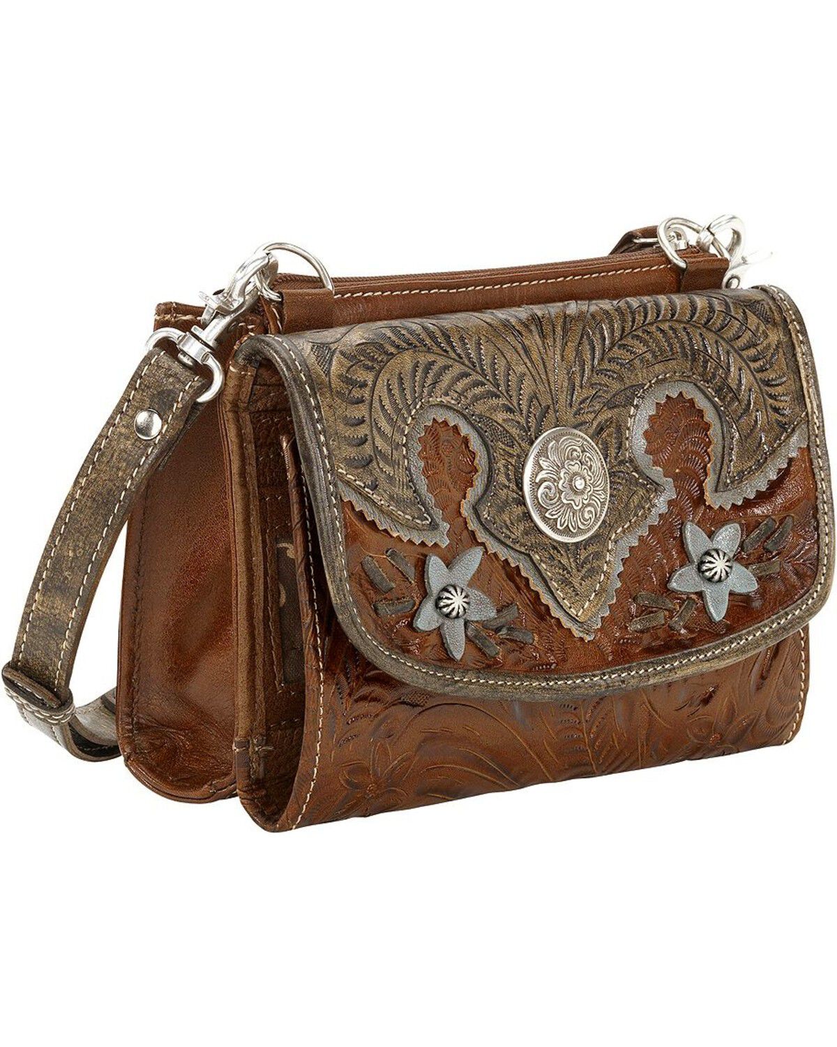 Image #1 - American West Desert Wildflower Crossbody Bag, Brown, hi-res