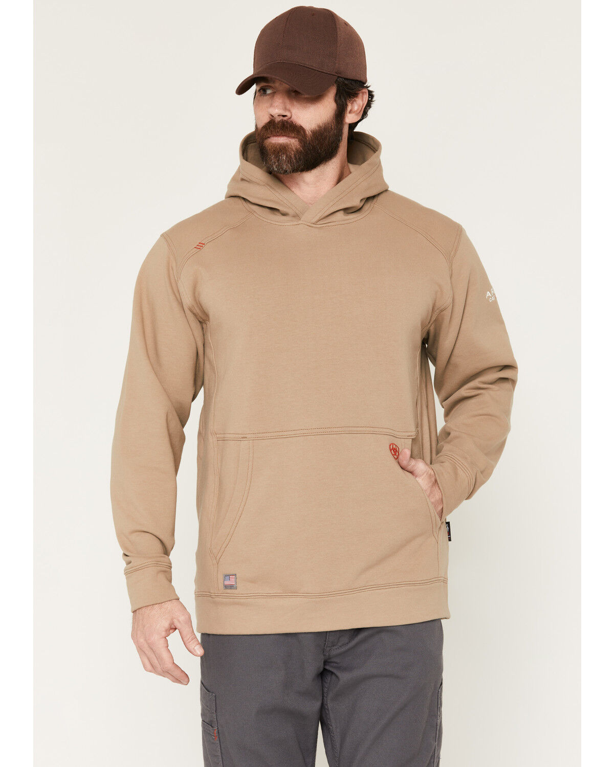 Image #1 - Ariat Men's FR Durastretch Solid Hooded Sweatshirt, Khaki, hi-res