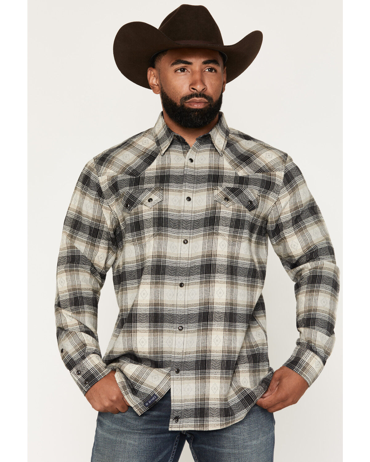 Image #1 - Moonshine Spirit&reg;&nbsp;Men's Wilderness Ridge Plaid Print Long Sleeve Snap Flannel Shirt, Black, hi-res
