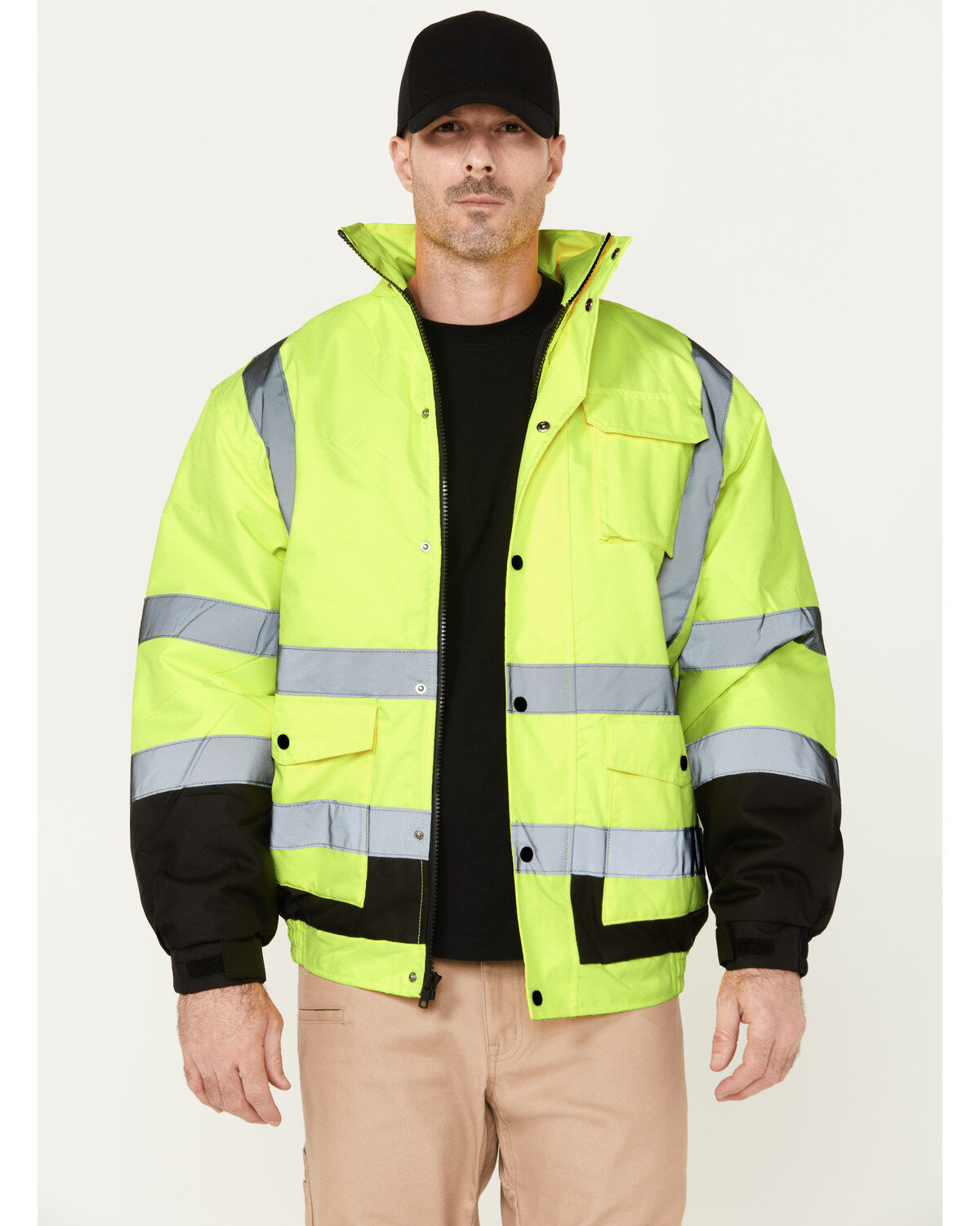 Image #1 - Hawx Men's High-Visibility Bomber Work Jacket - Big, Yellow, hi-res