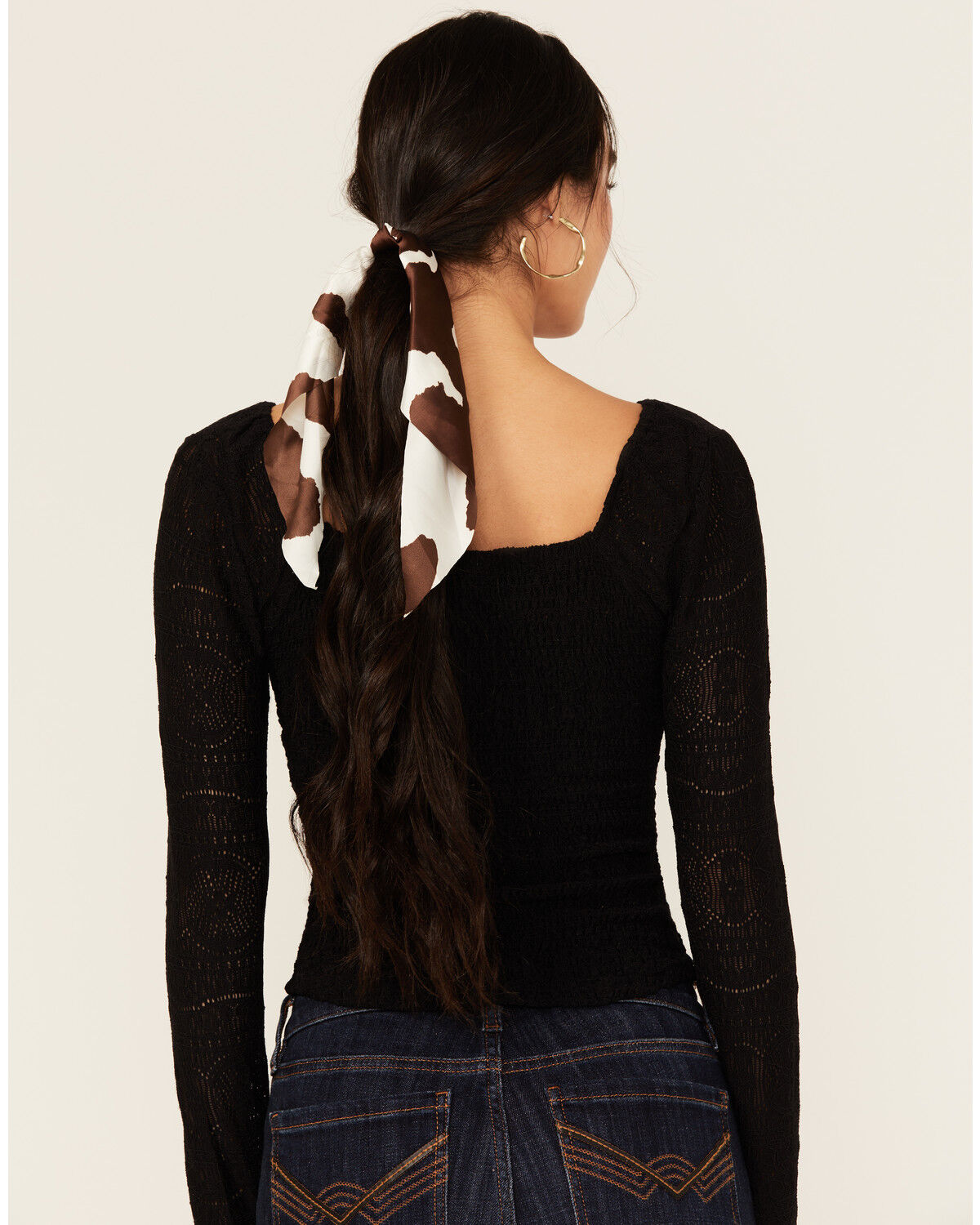 Image #3 - Idyllwind Women's Maryanna Cow Print Scarf Hair Tie - 2 Pack, Black, hi-res
