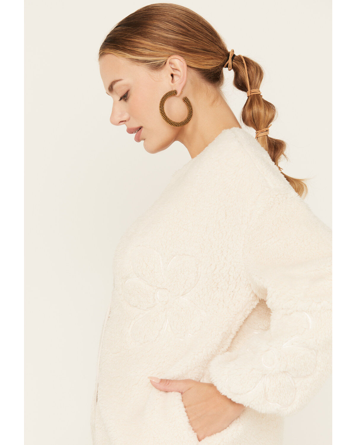 Image #2 - Sadie & Sage Women's Anna Flower Teddy Jacket Sweater, Cream, hi-res